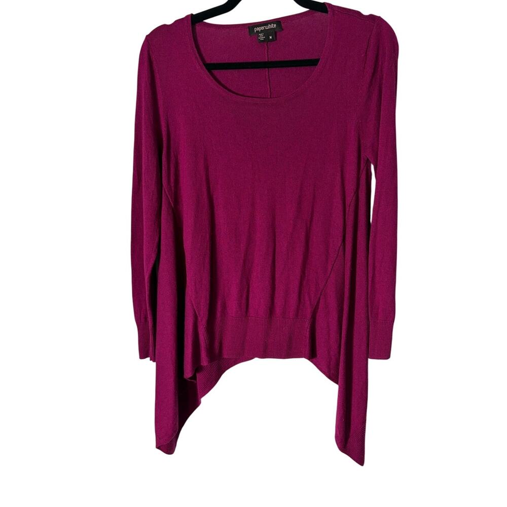 Paperwhite Handkercheif Hem‎ Sweater M Magenta Long Sleeve Light Silk Cashmere